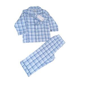Petite Plume Childrens Blue Plaid Pajama Set Size 2 Soft Cotton Blend Button-Up